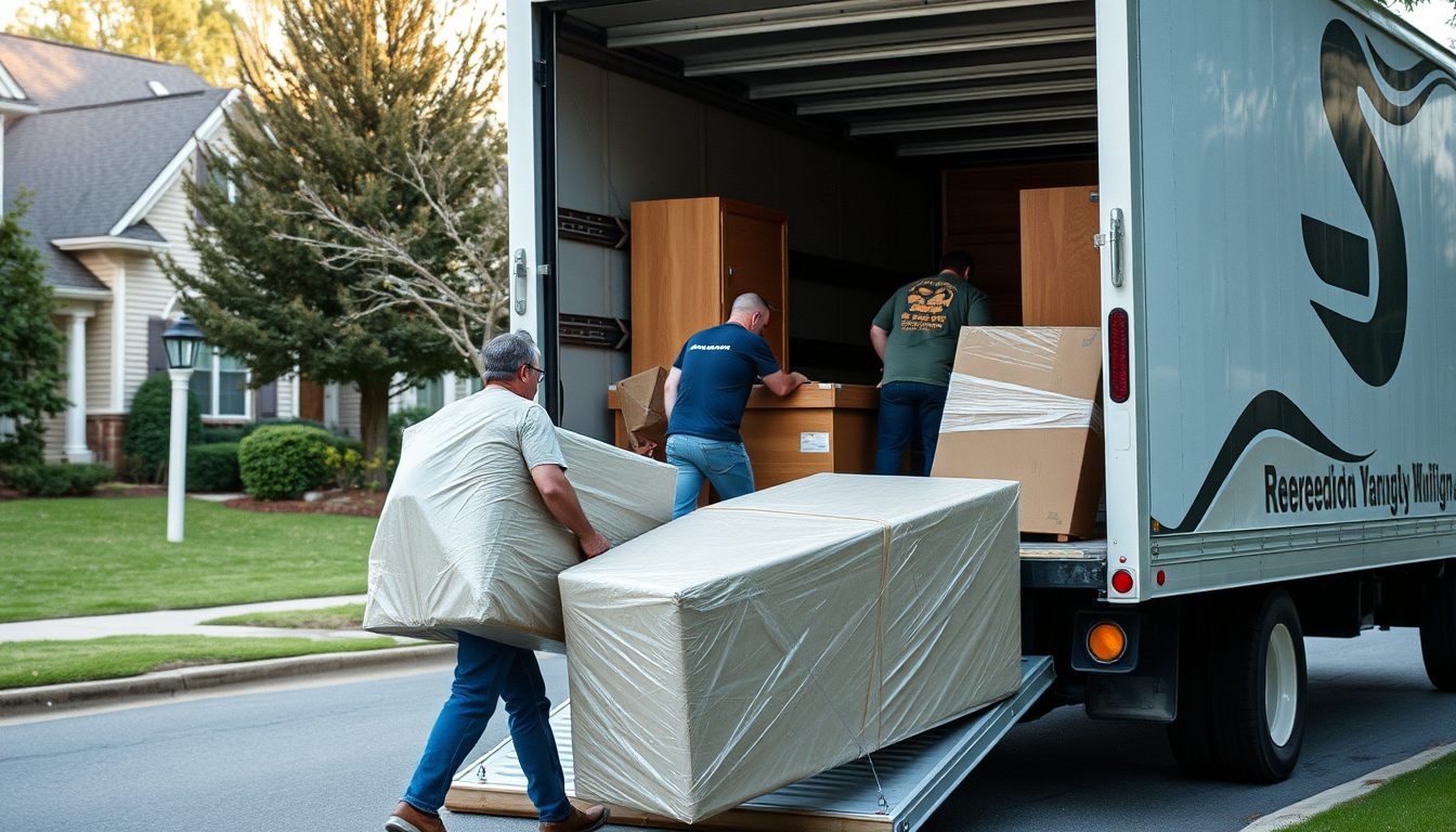 DSR Moving Corporation - moving truck and wrapped furniture in Cary